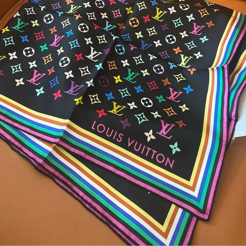 Louis Vuitton Black Multicolor Monogram Scarf